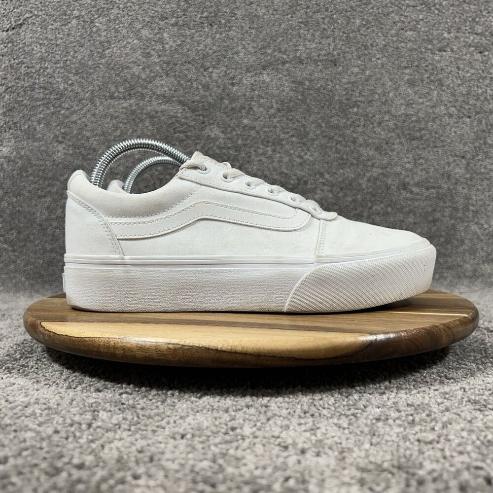 VANS Ward Platform Women's Sz 9 White Canvas Athletic Skate Platform Shoes Used